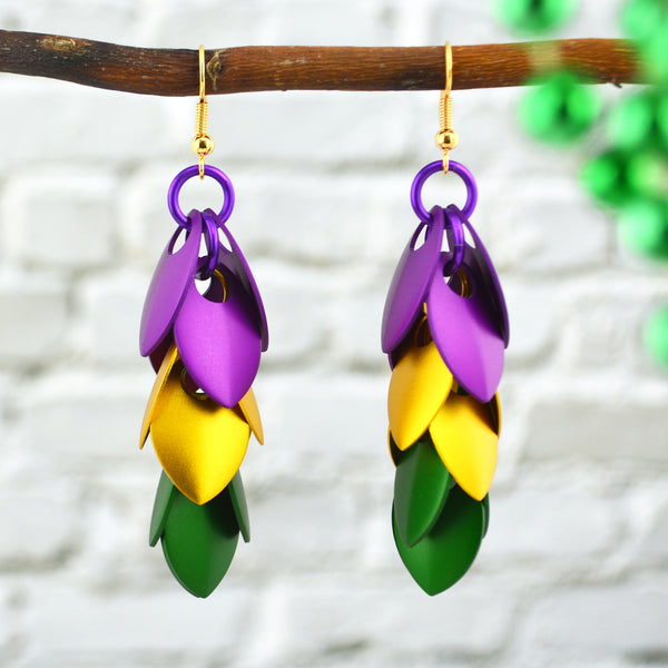 Mardi Gras Long Feathered Earrings