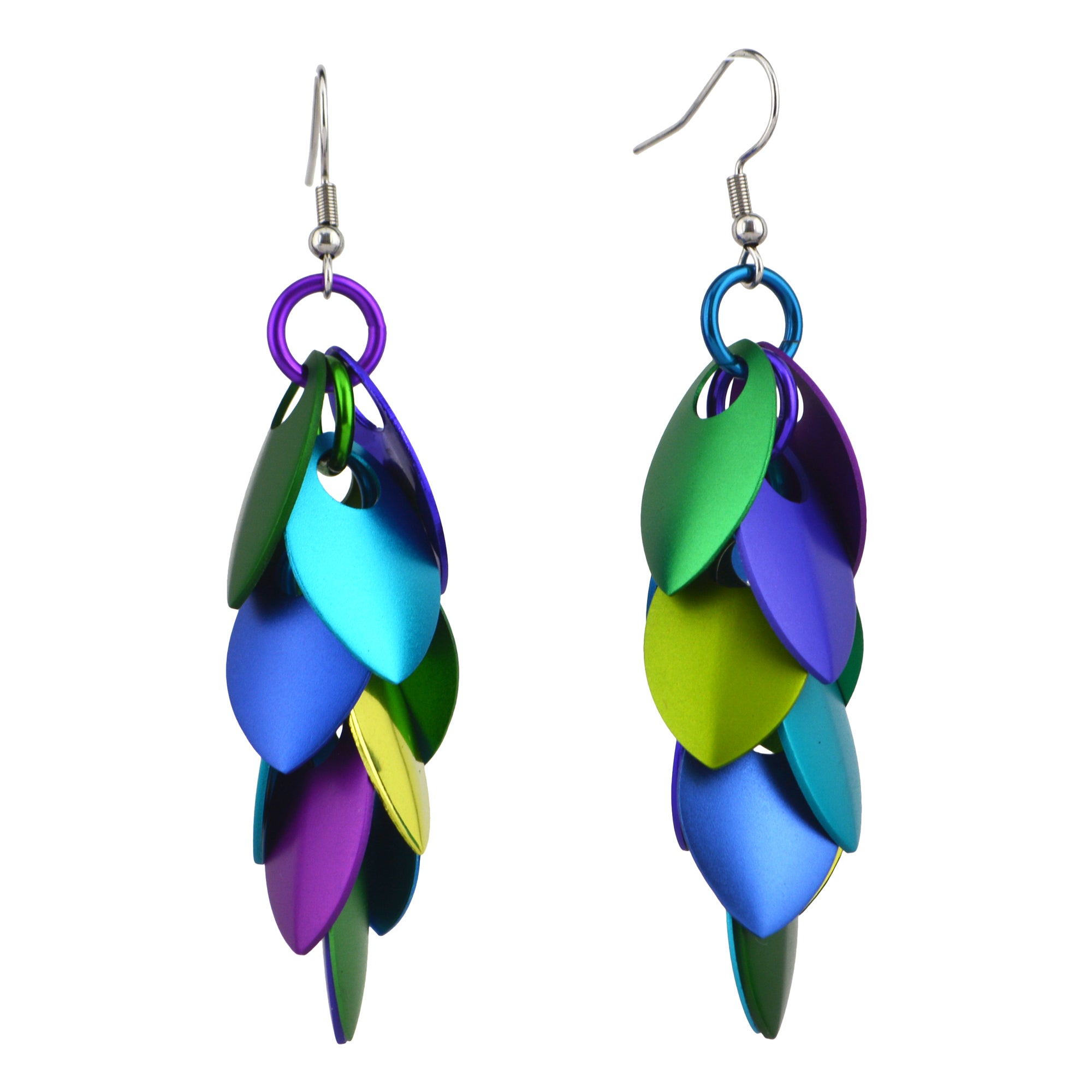 Long Feathered Earrings - Peacock