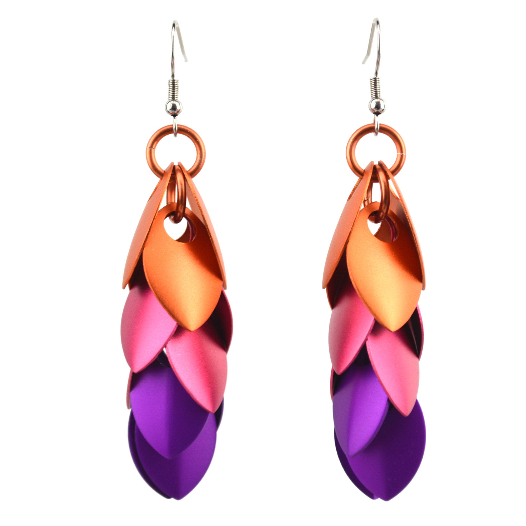 Long Feathered Earrings - Pink Sunrise