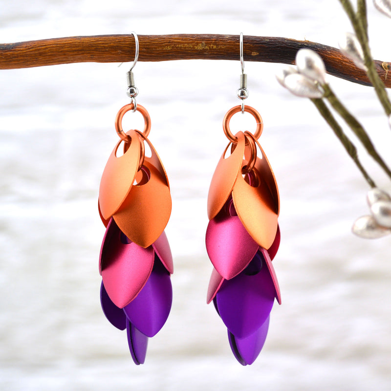 Long Feathered Earrings - Pink Sunrise