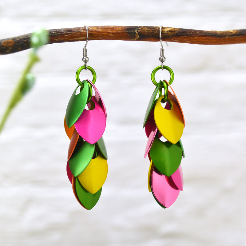 Long Feathered Earrings - Summer Citrus