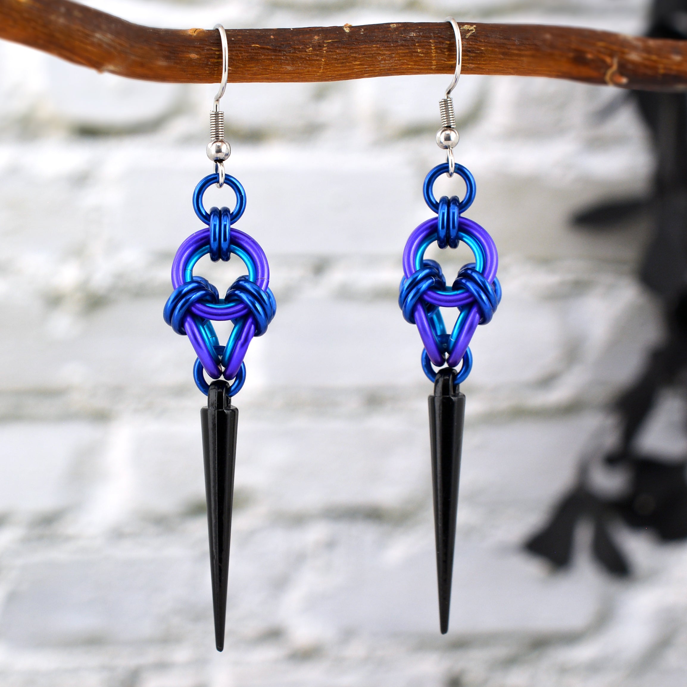 RESERVED: Polyhedron Earrings - Water with Black Spike