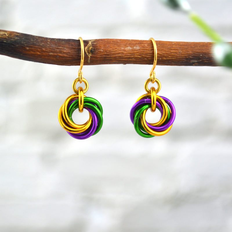 Mini Knot Earrings - Mardi Gras