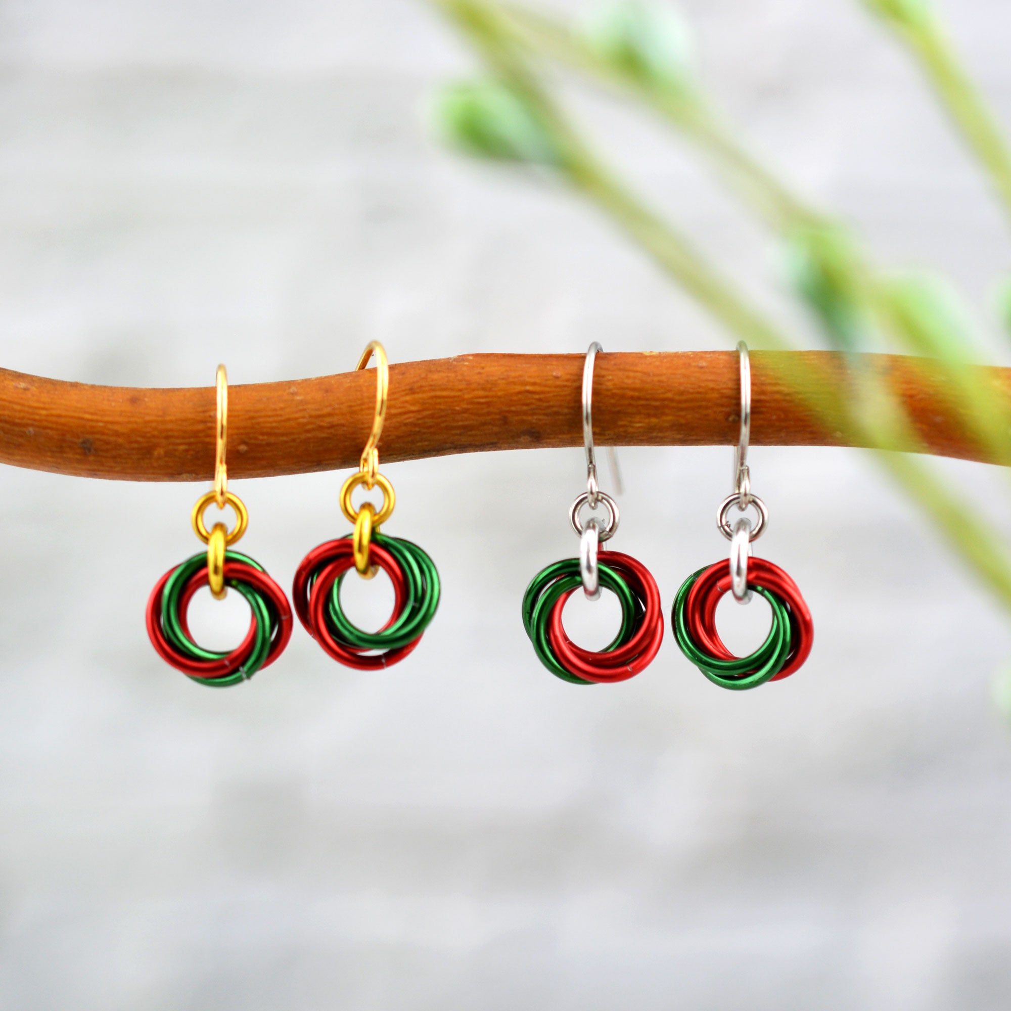 Red & Green Christmas Holidays Mini Knot Earring