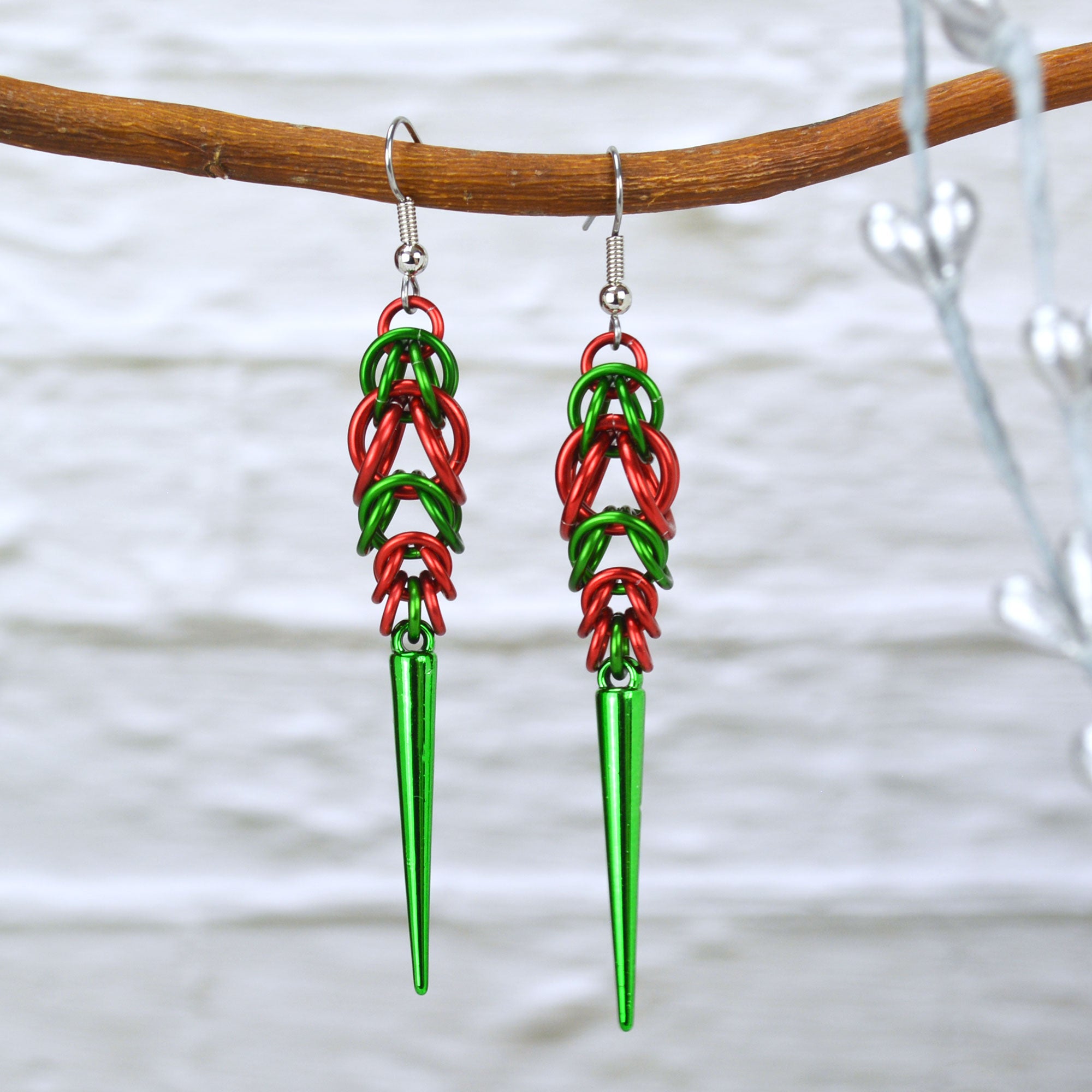 Holiday Spike Earrings - Red & Green