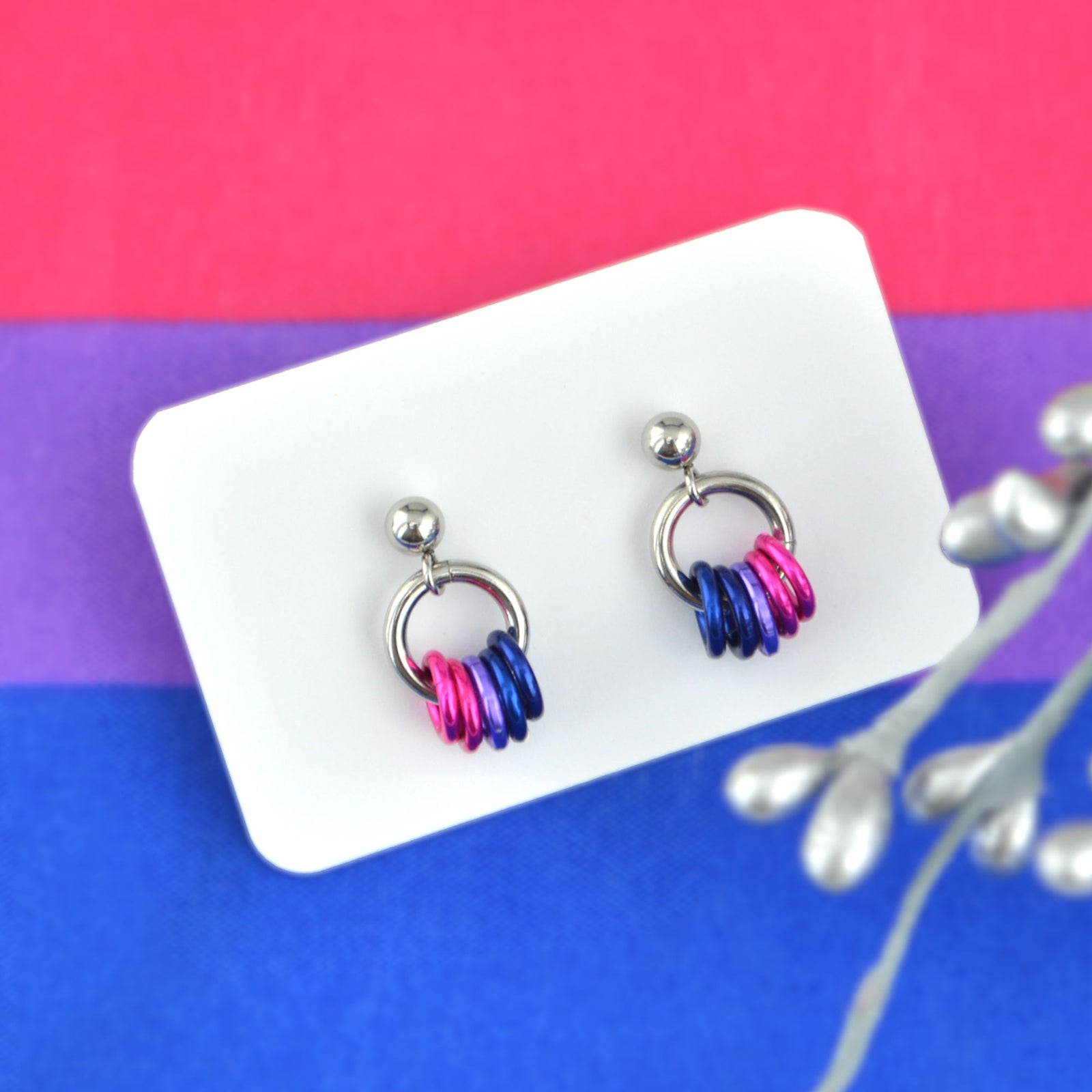 Bisexual Earring Studs - Minimalist LGBTQ Pride Jewelry