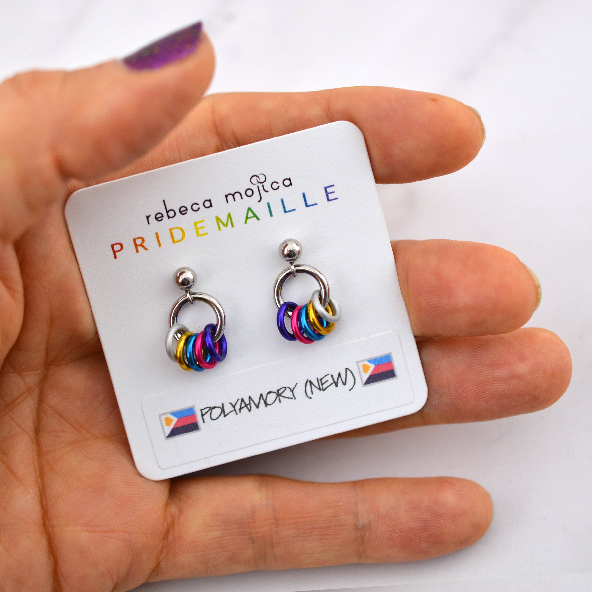 Polyamory Pride - Tiny Flag Earring Studs in New Tricolor Flag Colors
