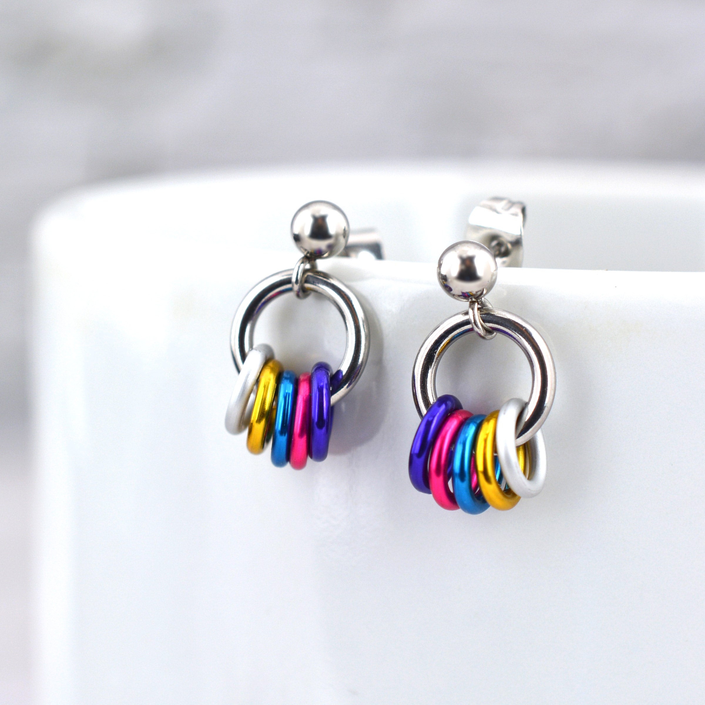 Polyamory Pride - Tiny Flag Earring Studs in New Tricolor Flag Colors