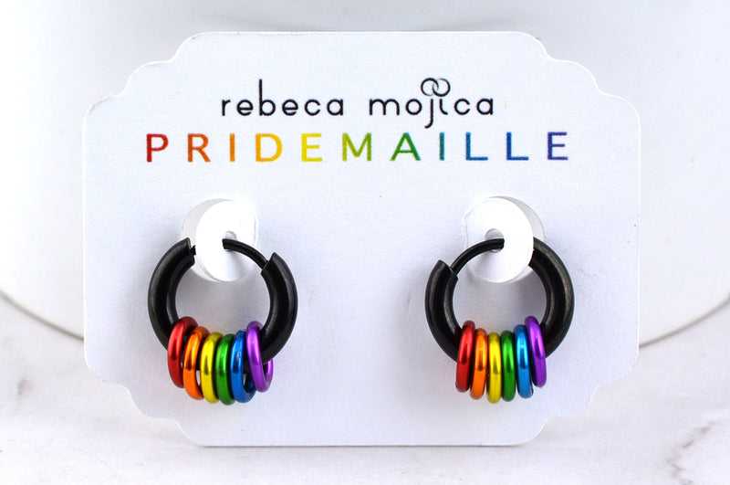 Rainbow Pride Stacked Rings Huggie