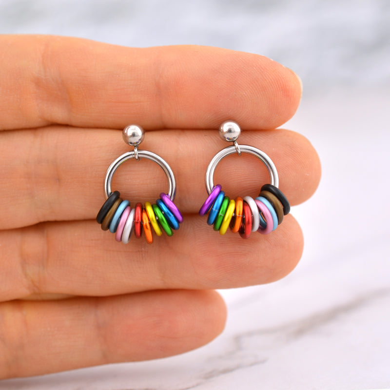 Rainbow Progress Pride - Small Hoop Earring on Post