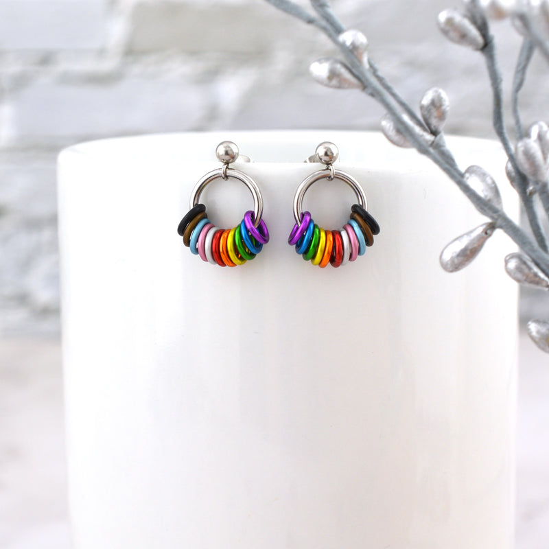 Rainbow Progress Pride - Small Hoop Earring on Post