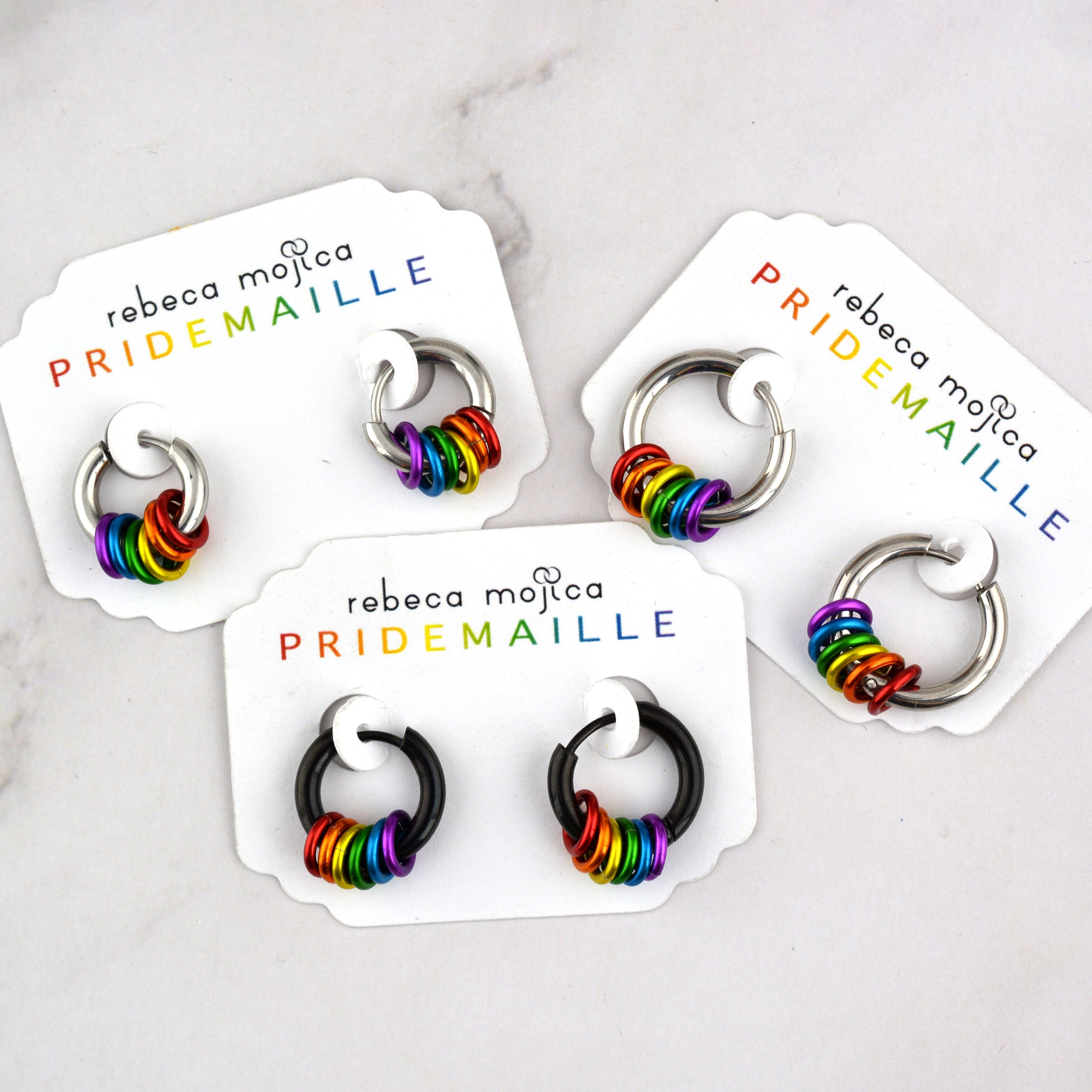 Rainbow Pride Stacked Rings Huggie