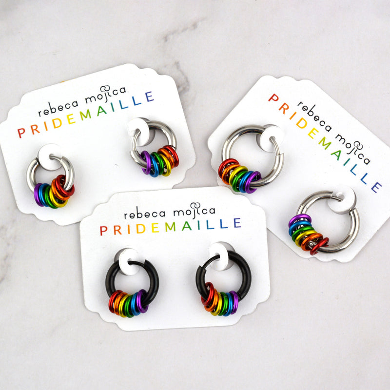 Rainbow Pride Stacked Rings Huggie