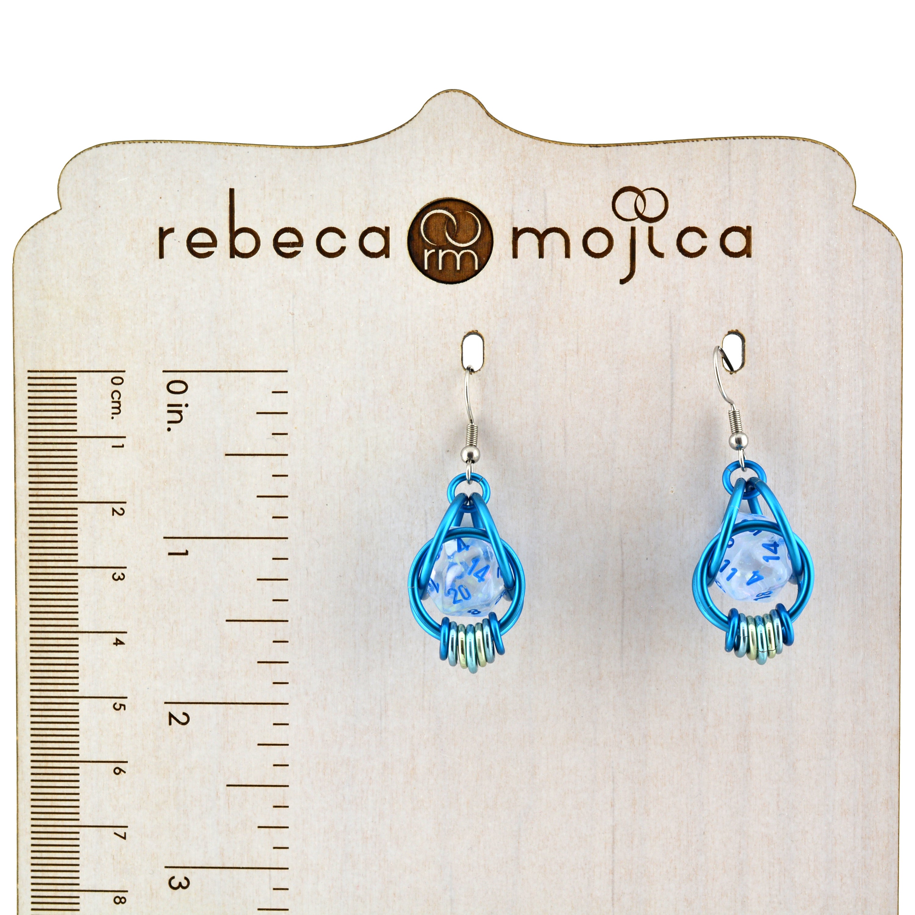 Clear Blue Shimmer UV Reactive d20 Earrings