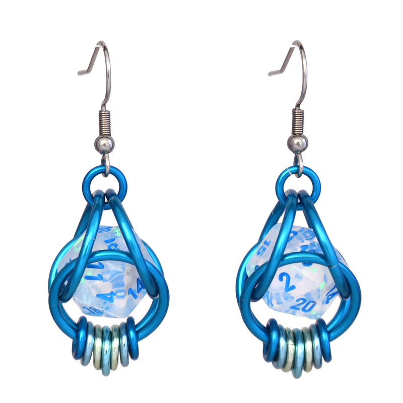 Clear Blue Shimmer UV Reactive d20 Earrings