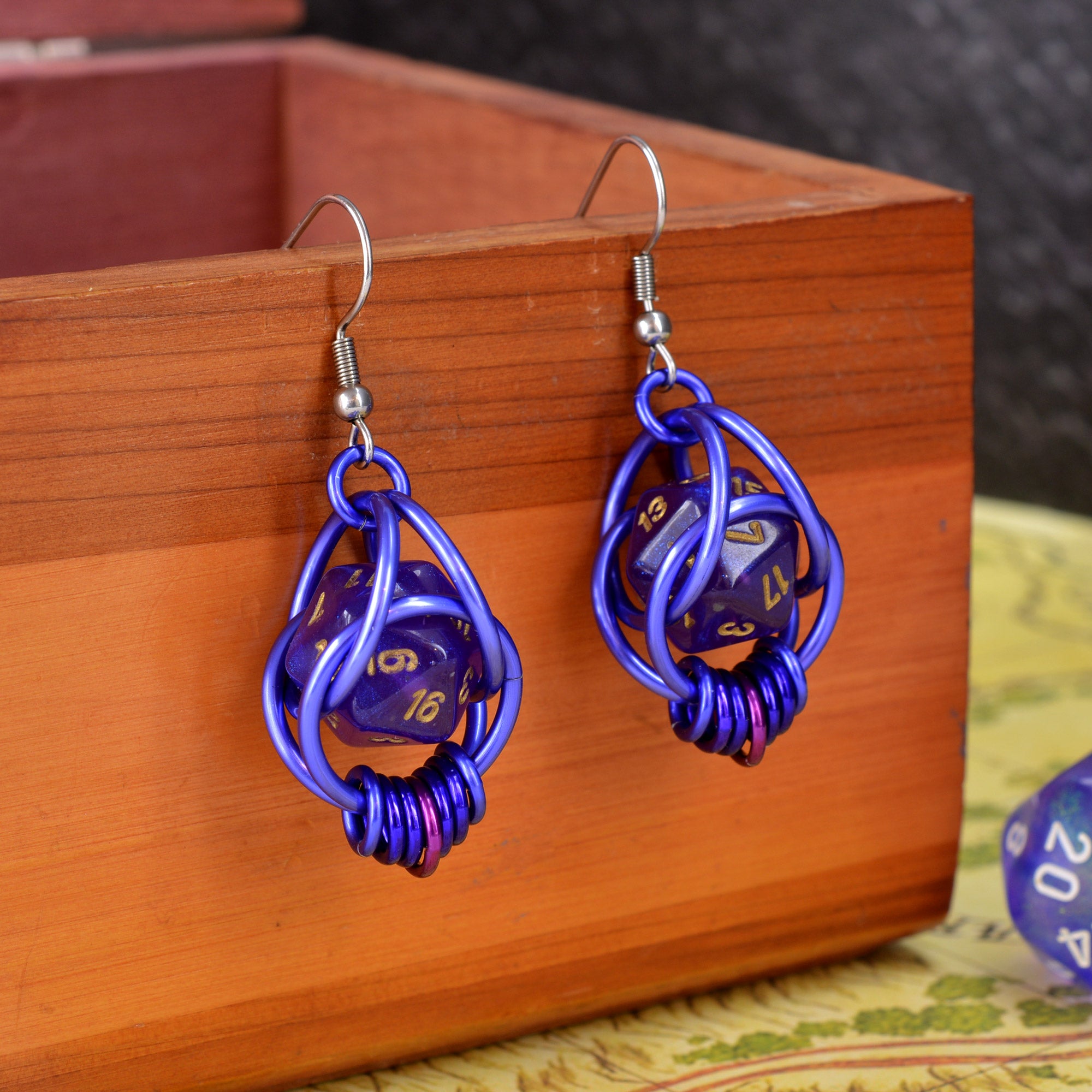 Purple Magic d20 Earrings