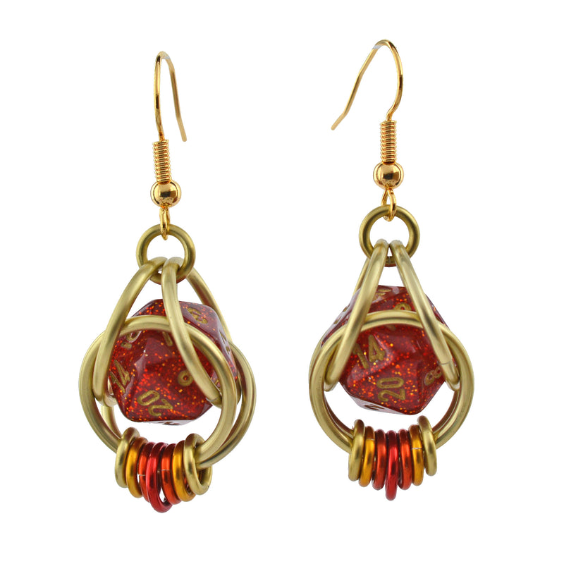 Red Glitter d20 Earring