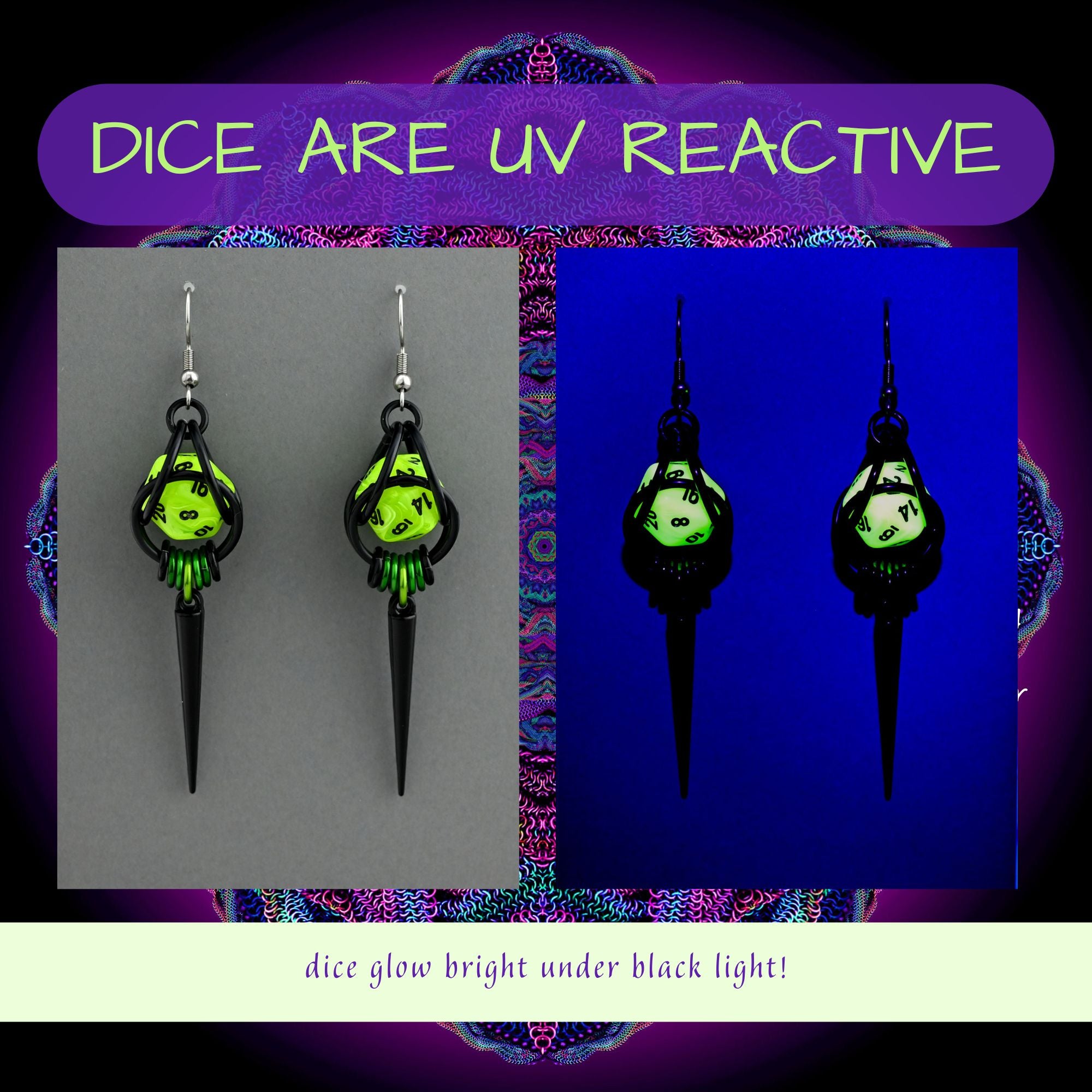 Neon Green Spike d20 Earrings