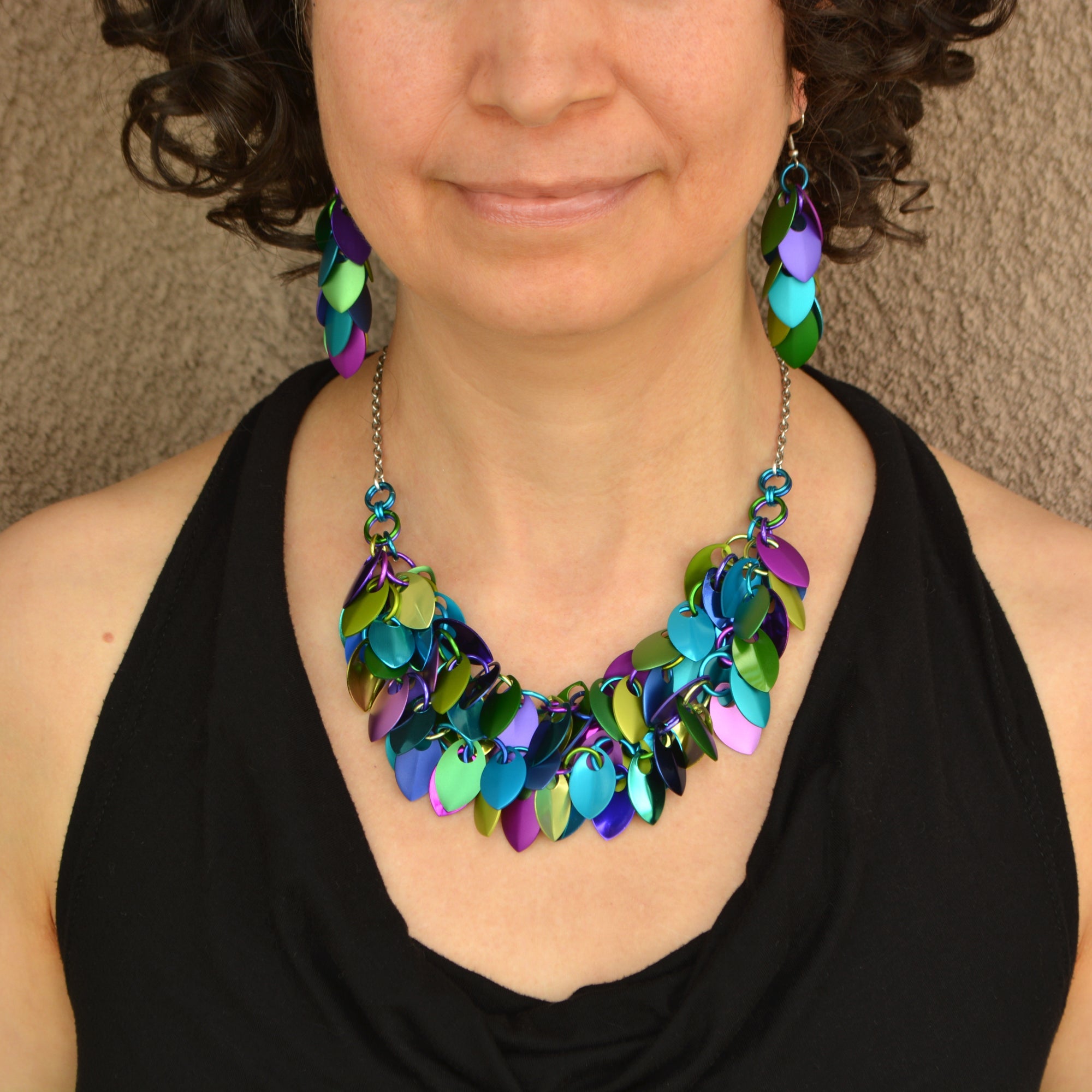 Cascading Leaves Double Strand Necklace - Peacock