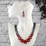 Custom Color Graduated Necklace + Coordinating Earrings - Red, Grey, Black