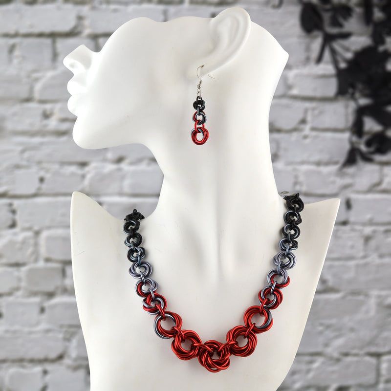 Custom Color Graduated Necklace + Coordinating Earrings - Red, Grey, Black