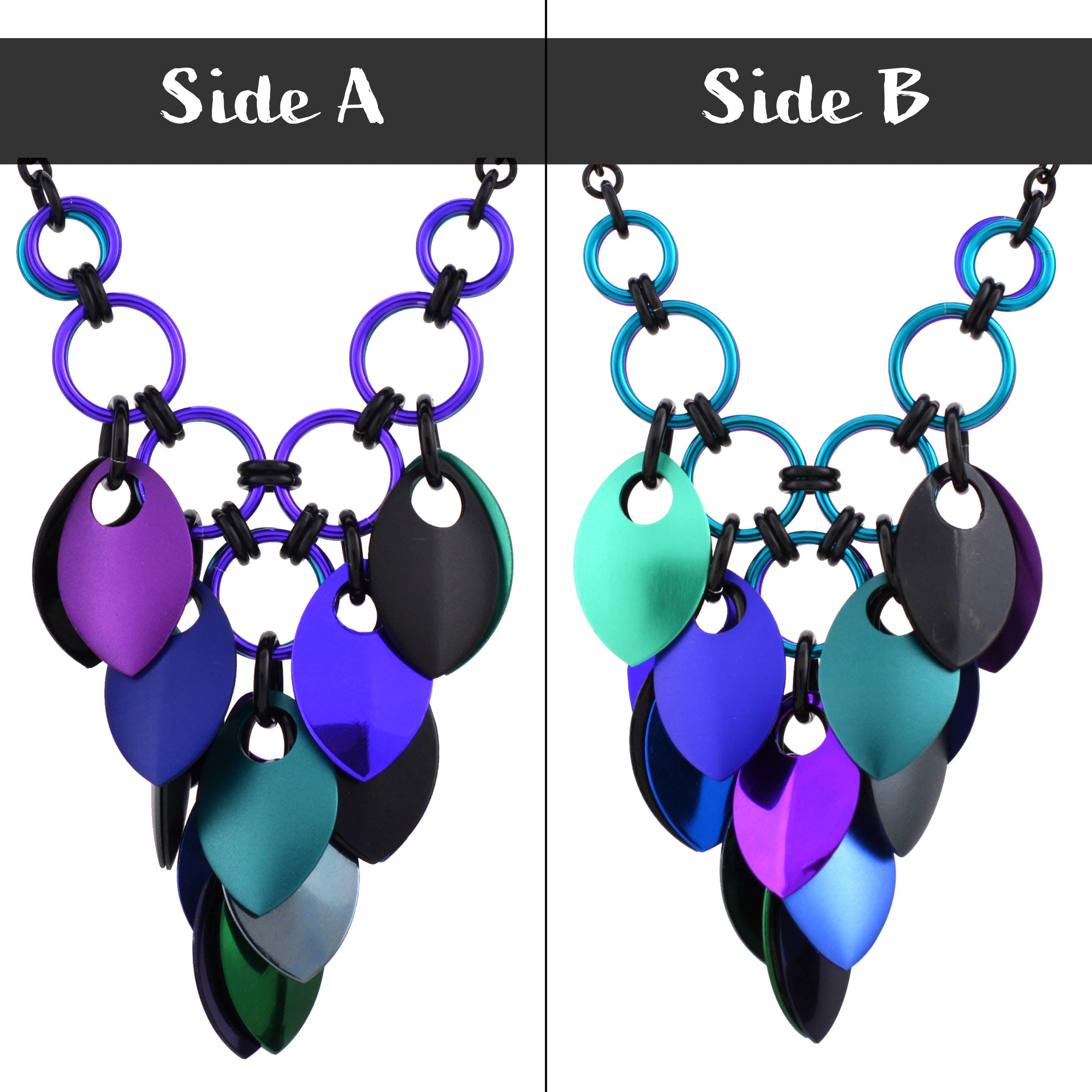 Cascading Leaves V Necklace - Dark Mermaid