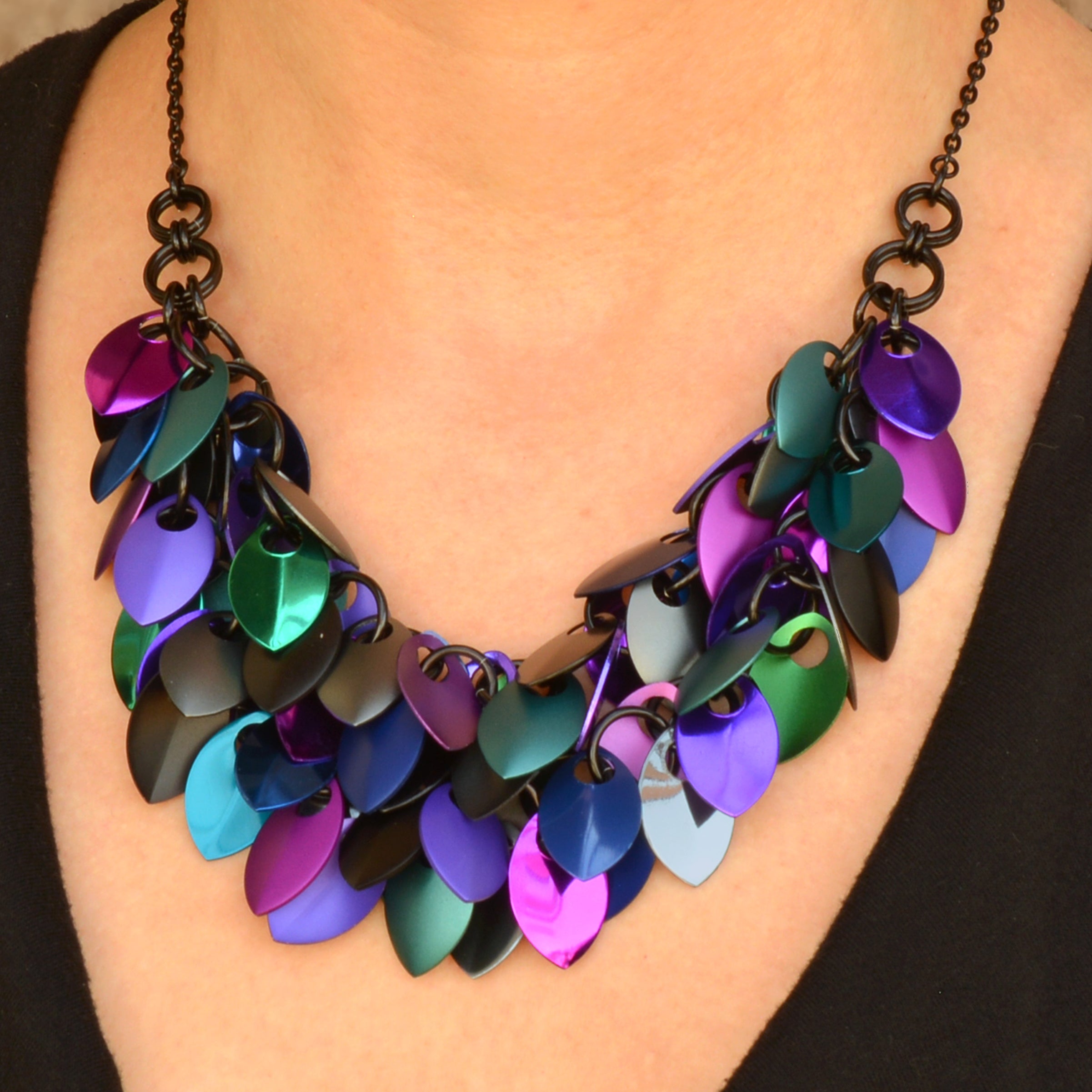 Cascading Leaves Double Strand Necklace - Dark Mermaid