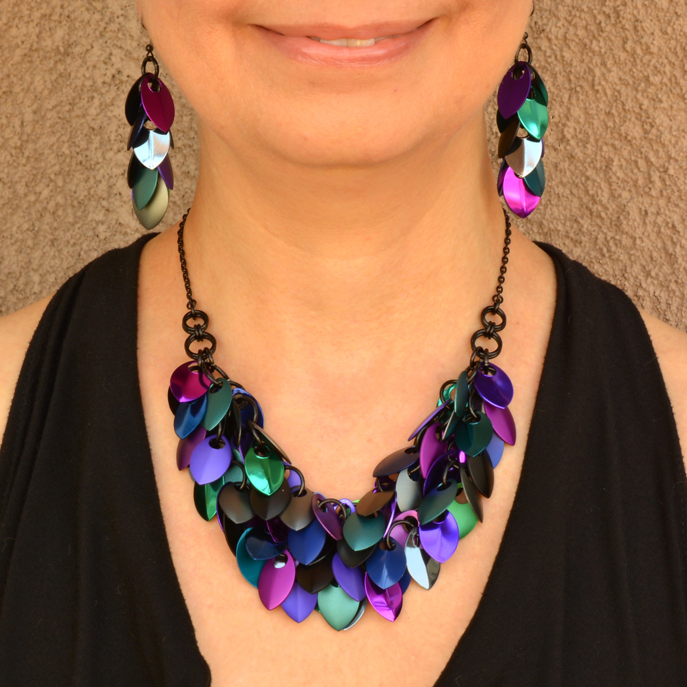 Cascading Leaves Double Strand Necklace - Dark Mermaid