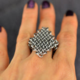 Finger Armor - Mesh Diamond Statement Ring