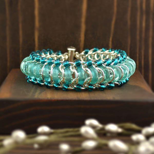 SALE: Sterling Silver Glass Caterpillar Bracelet - 6"