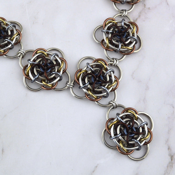 SALE: Gaelic Rose Necklace: Brown, Grey & Silver - 20-22"