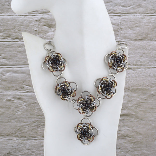 SALE: Gaelic Rose Necklace: Brown, Grey & Silver - 20-22"