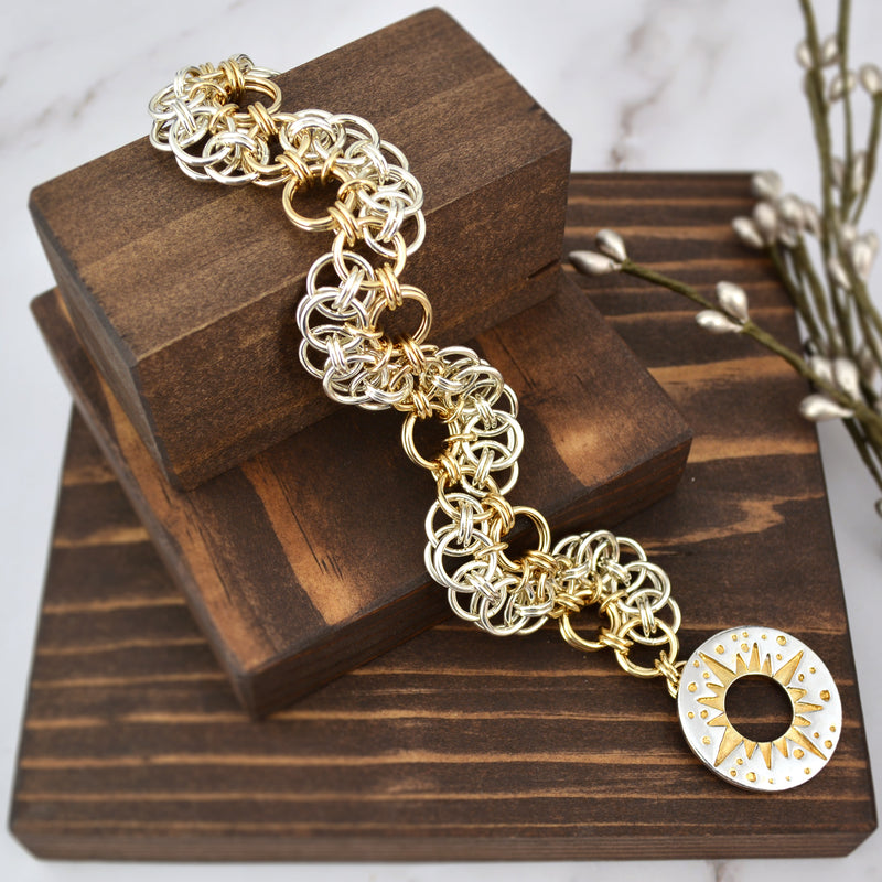 SALE: Sterling & Gold Curvy Bracelet - 8"