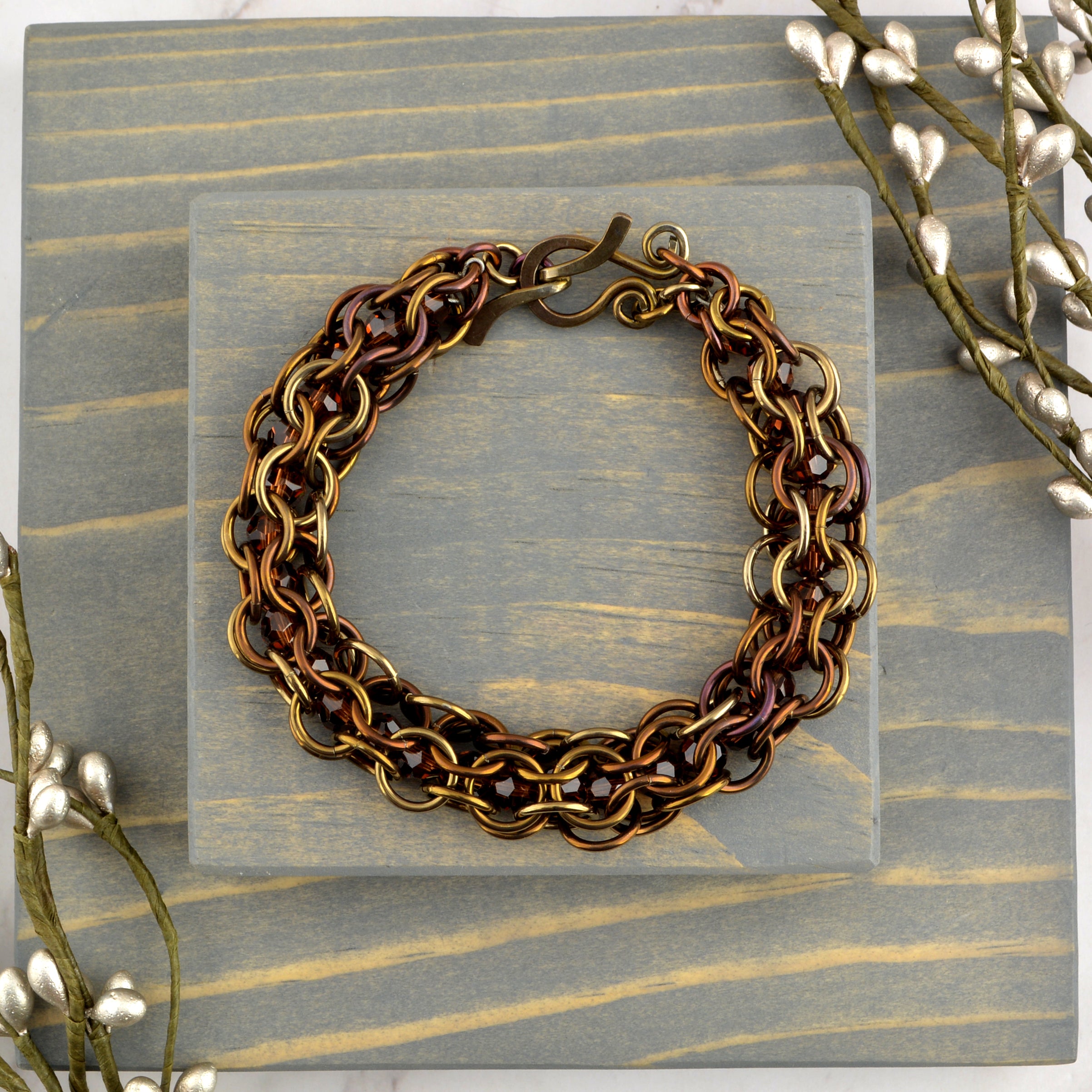 SALE: Brown Captive Crystals Niobium Bracelet - S/M - Approx 7.25"