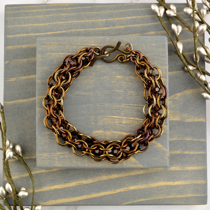 SALE: Brown Captive Crystals Niobium Bracelet - S/M - Approx 7.25"