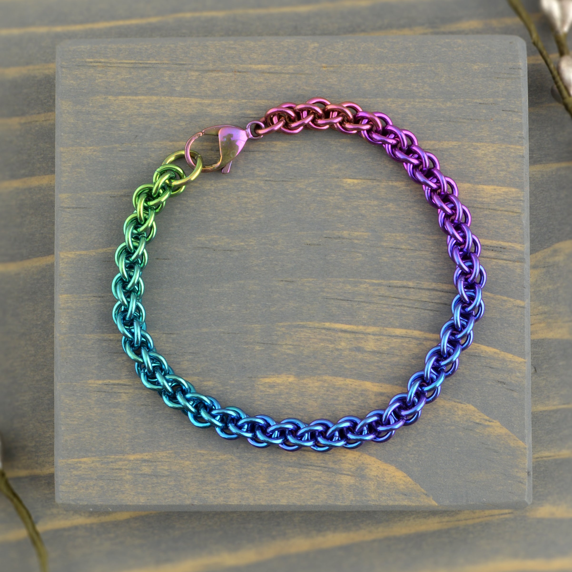 SALE: Electric Rainbow Fade Rope Bracelet - Jens Pind Linkage Pattern - Small (approx 6.75")