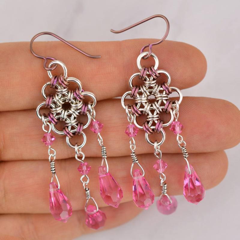 SALE: Sterling Silver + Pink Chandelier Earrings