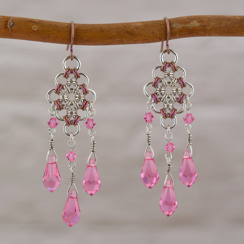 SALE: Sterling Silver + Pink Chandelier Earrings