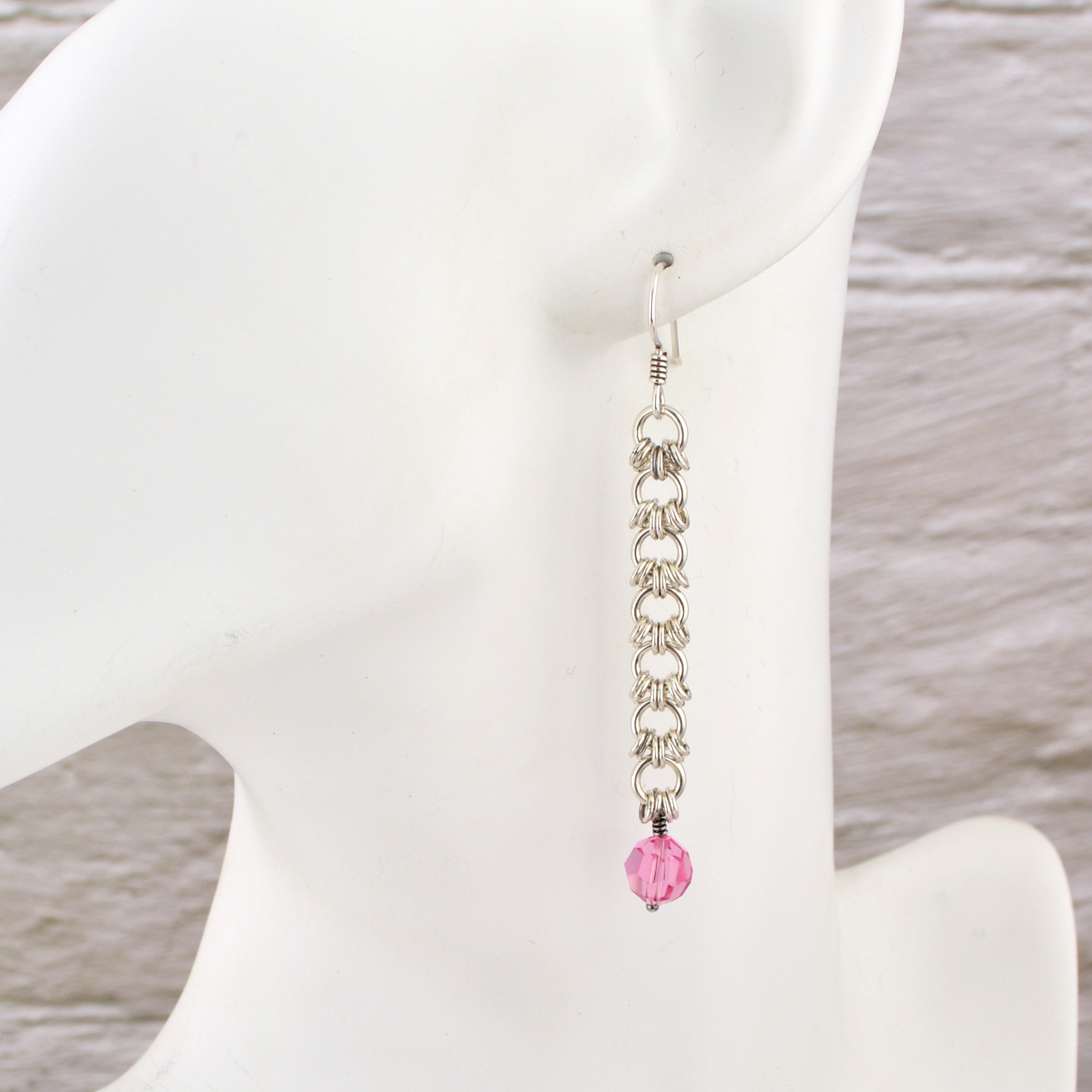 SALE: Sterling Silver Fringe Earring With Pink Crystal