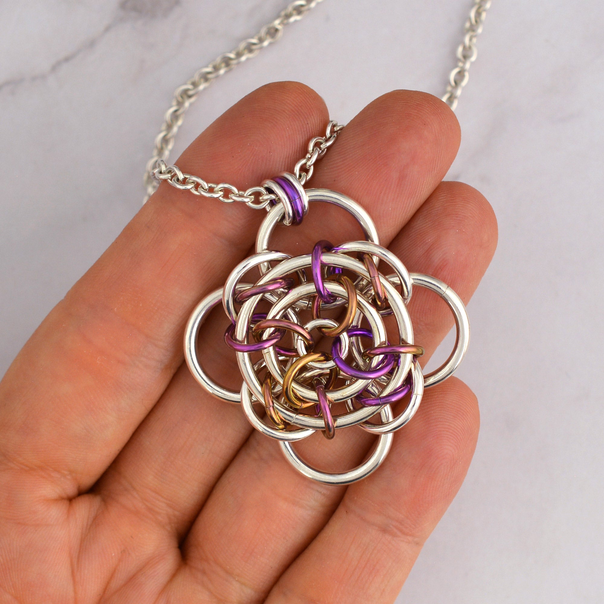 SALE: Gaelic Rose Pendant in Sterling and Niobium - on 19" chain