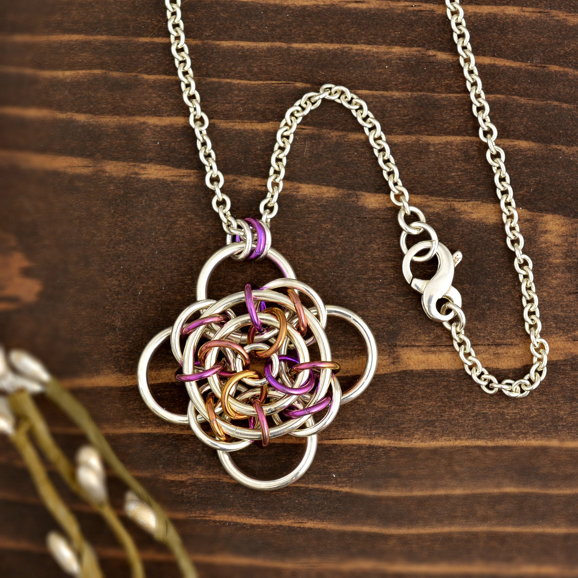 SALE: Gaelic Rose Pendant in Sterling and Niobium - on 19" chain
