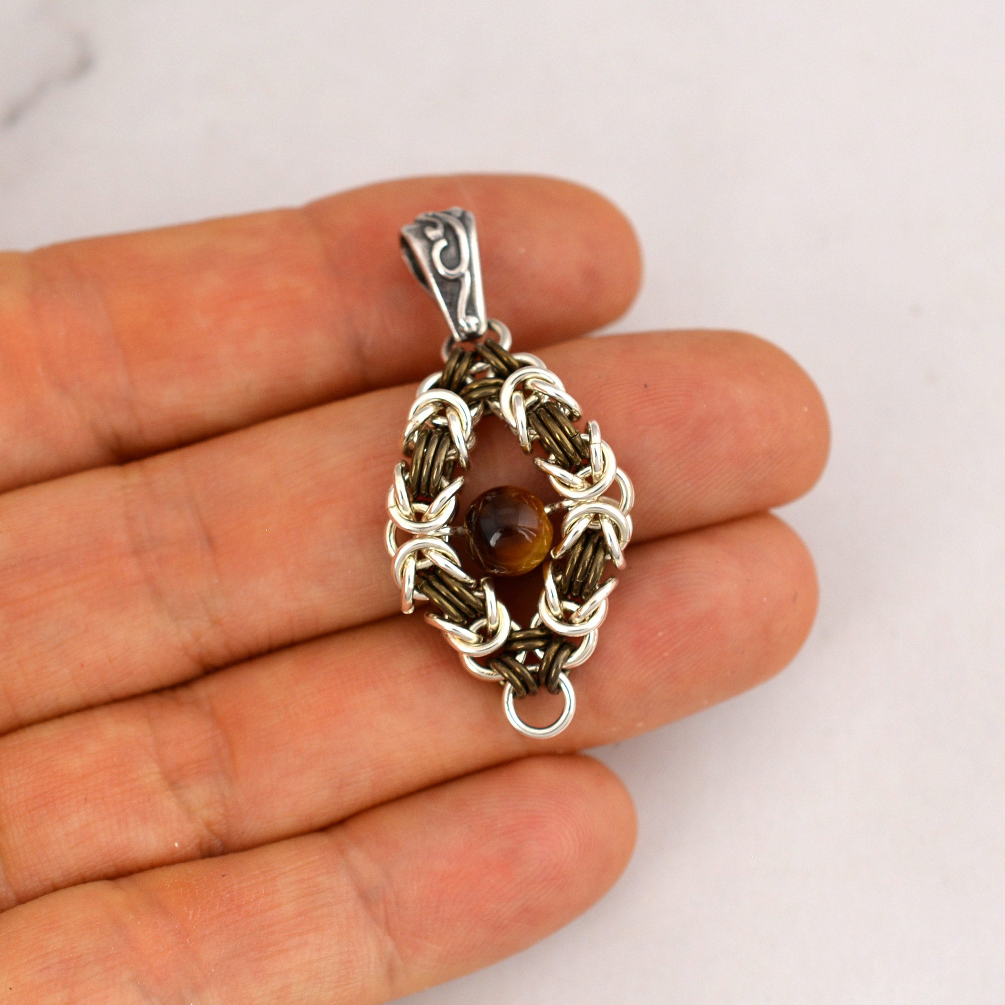 SALE: Tiger's Eye Floating Bead Pendant in Sterling Silver and Niobium