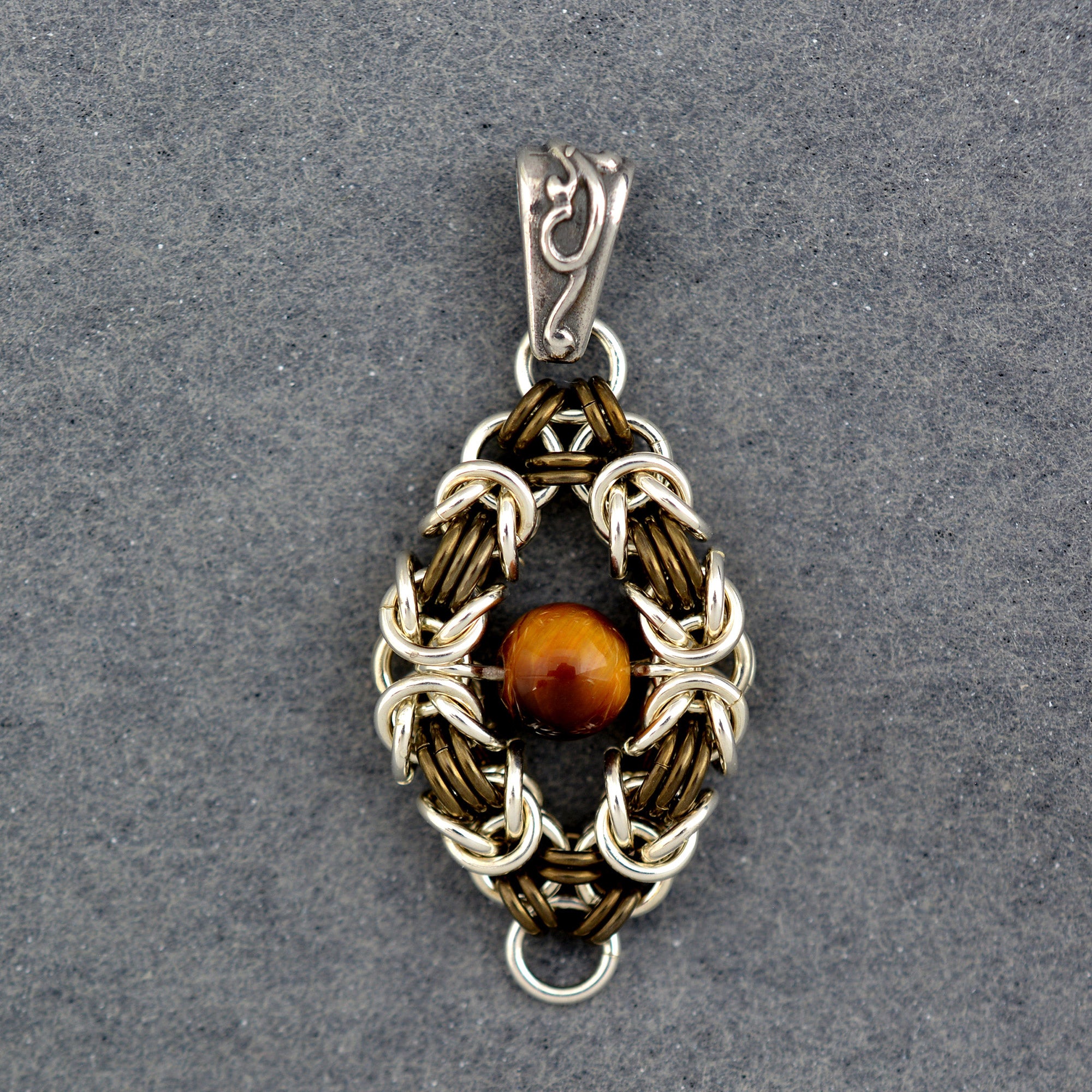 SALE: Tiger's Eye Floating Bead Pendant in Sterling Silver and Niobium