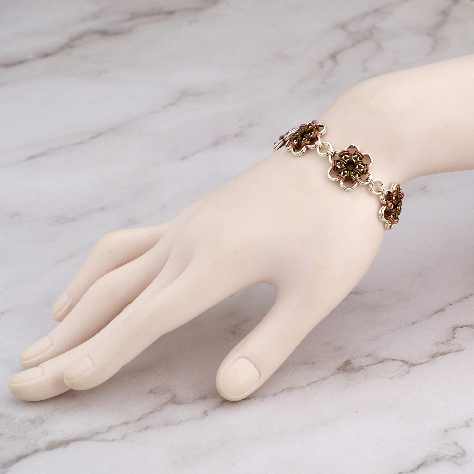 SALE: Japanese Flower Bracelet in Pink and Brown - Small (6.25")