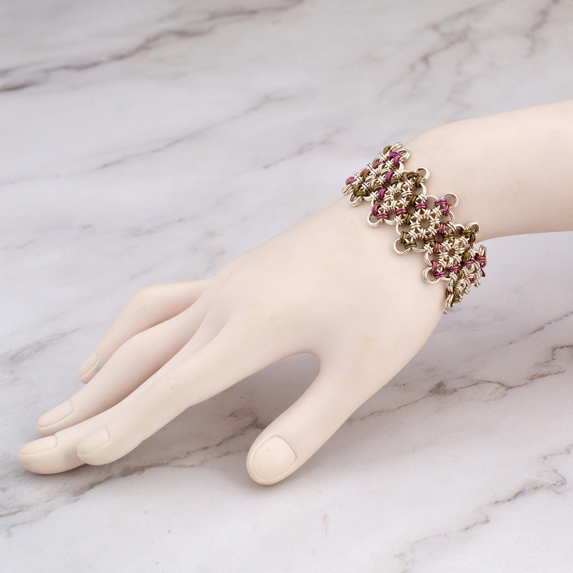 SALE: Japanese Diamond Bracelet - Pink and Brown - XS (6.25")