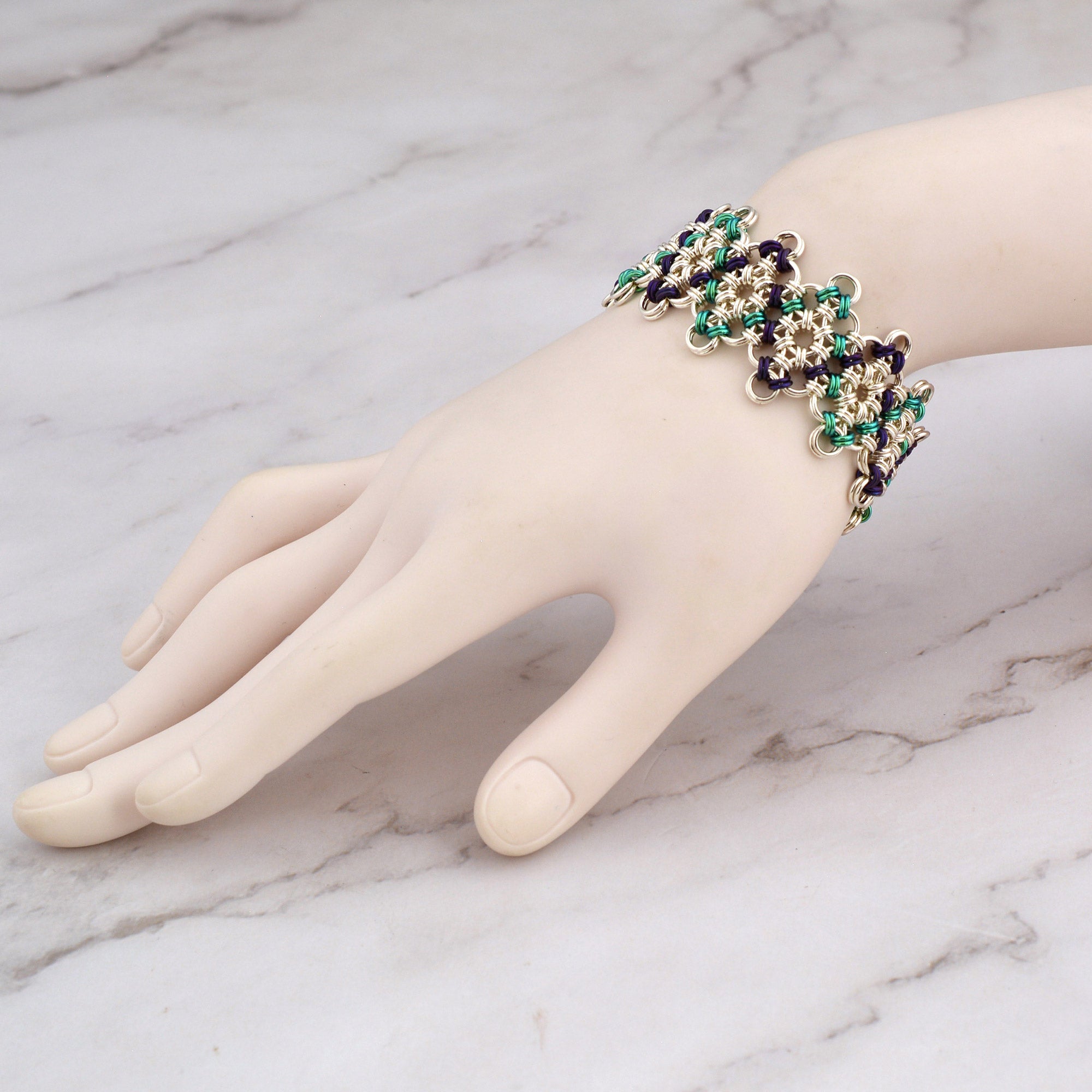 SALE: Japanese Diamond Bracelet - Green and Plum - Small (6.75")