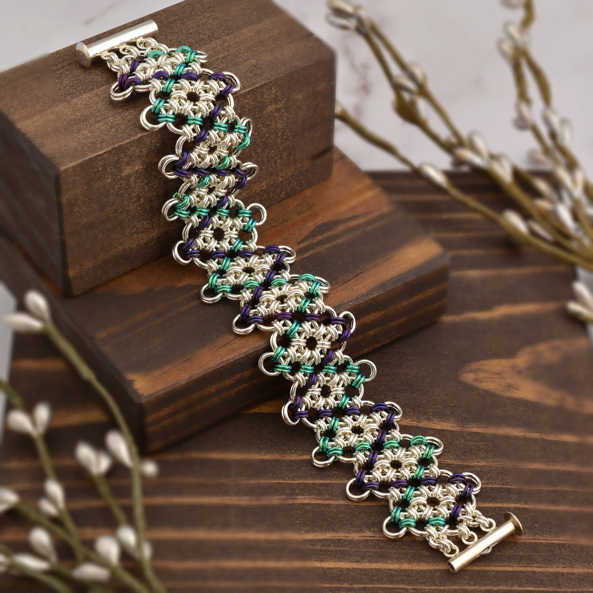 SALE: Japanese Diamond Bracelet - Green and Plum - Small (6.75")