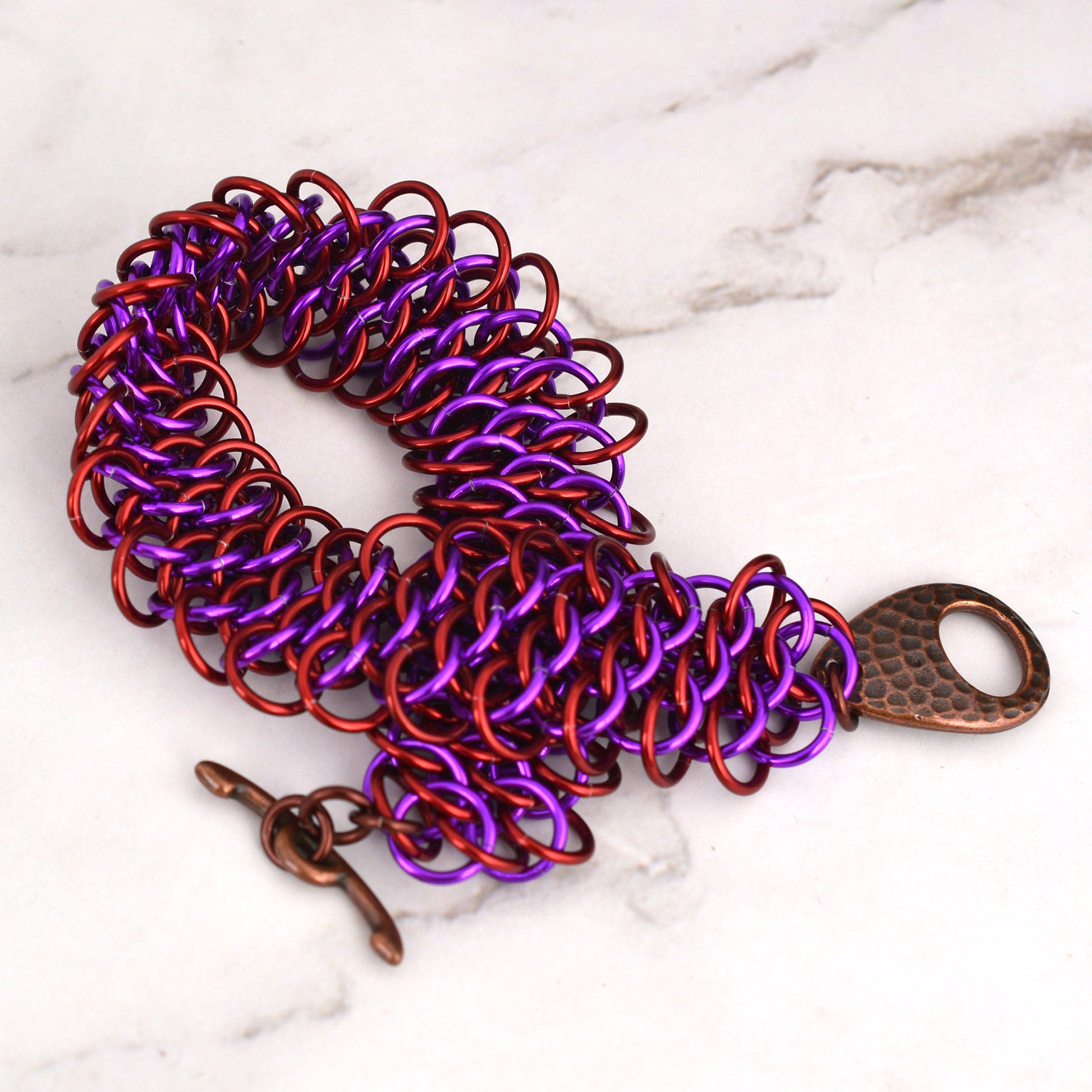 SALE: Persian Sheet Cuff in Red & Violet - Large (8.25")