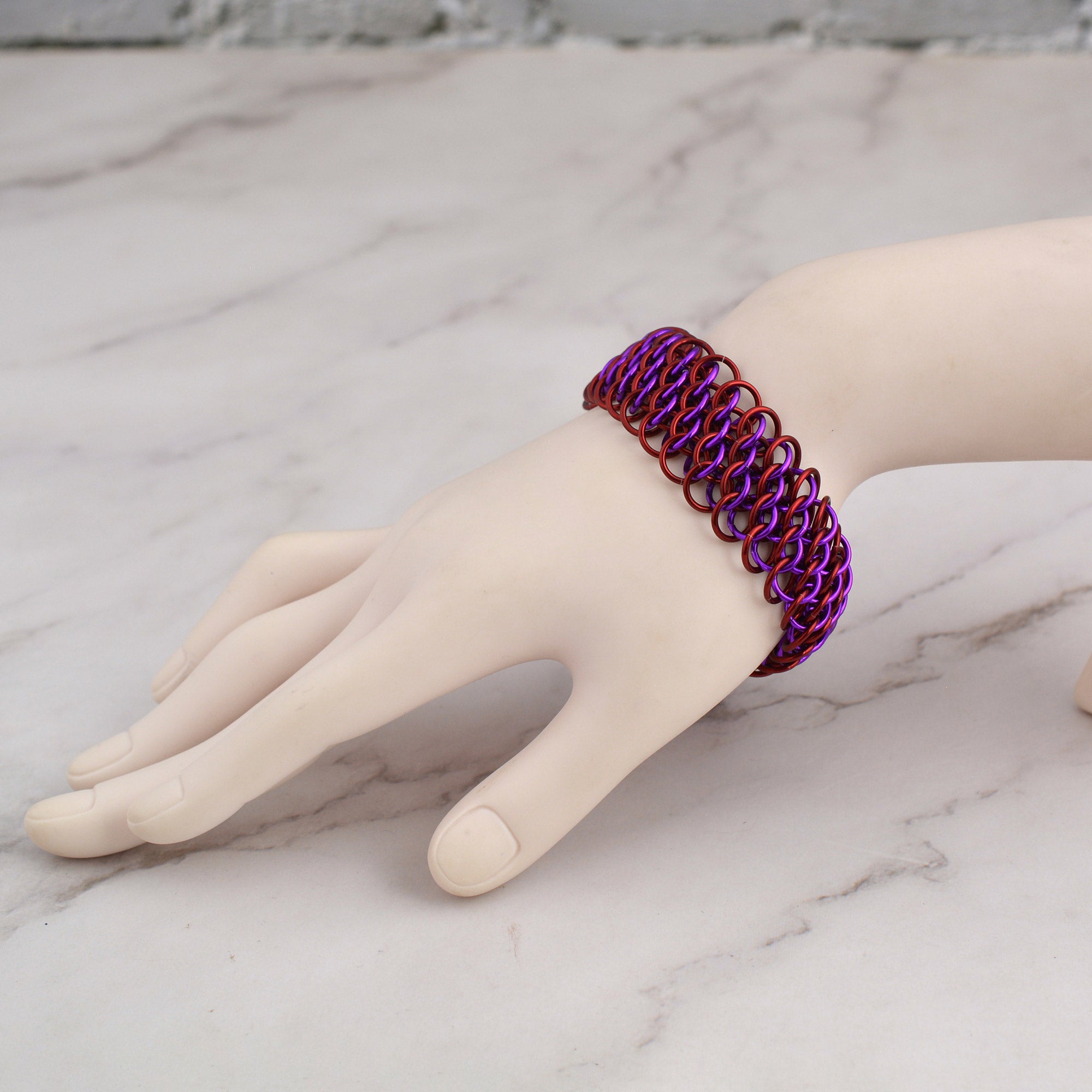 SALE: Persian Sheet Cuff in Red & Violet - Large (8.25")