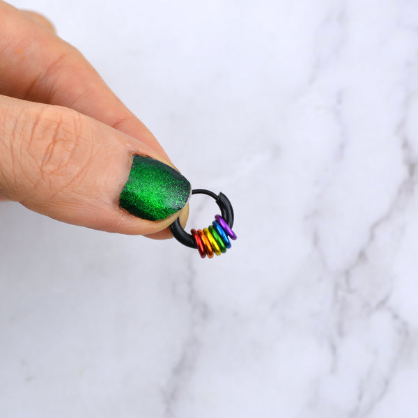 Rainbow Pride Stacked Rings Huggie
